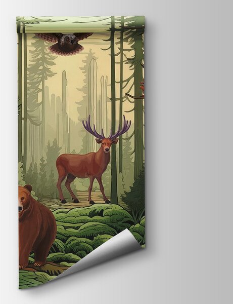 Fototapet Pădure cu animale și păsări, Fototapet natură, Fototapet populare, w03208 - Tapeko.ro