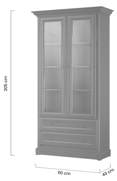 Vitrină Sonata 110 cm cu sertare - castan nobil