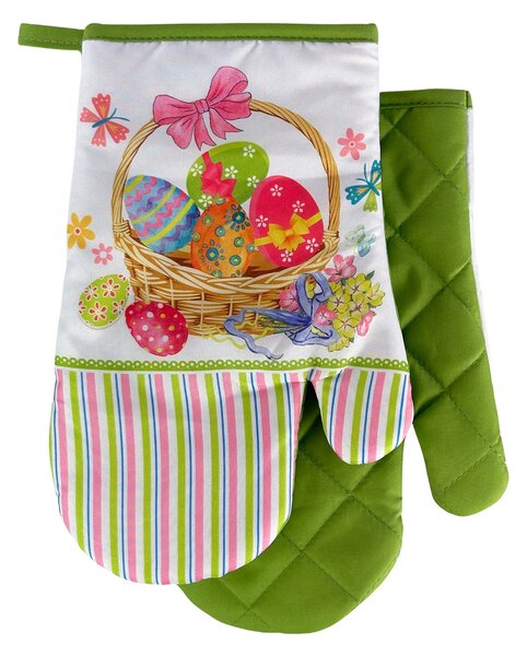Set de 2 manusi de bucatarie cu magnet EASTER EGGS, alb-verde
