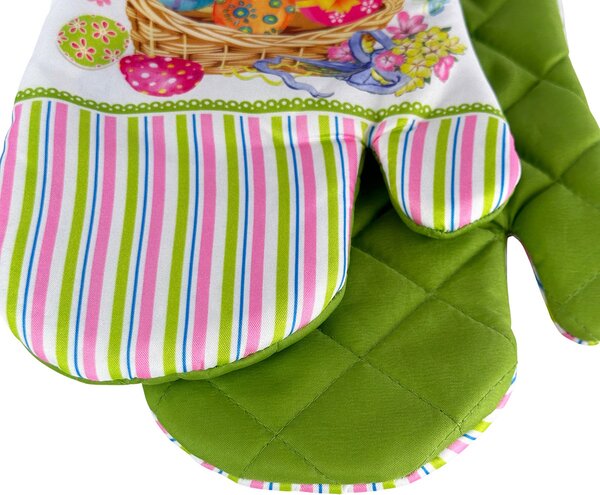 Set de 2 manusi de bucatarie cu magnet EASTER EGGS, alb-verde