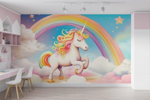 Fototapet Unicorn cu curcubeu și nori, Fototapet copii, Fototapet populare, w08820 - Tapeko.ro
