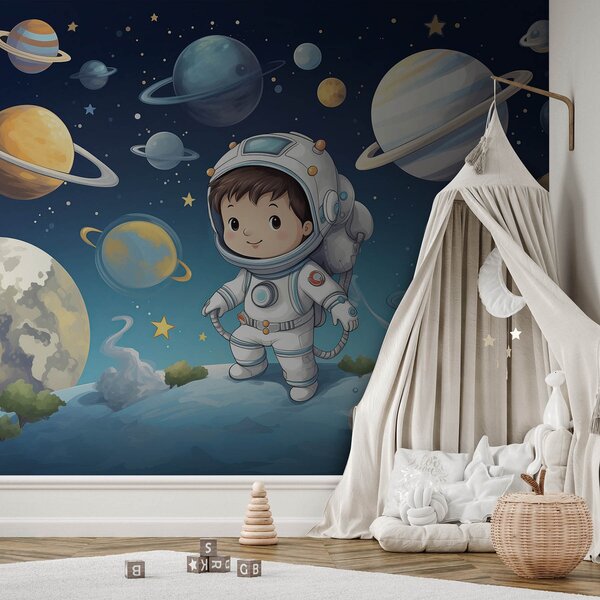 Fototapet Desen animat al unui băiat în costum spațial, Fototapet spațiu cosmic, Fototapet populare, w08838 - Tapeko.ro