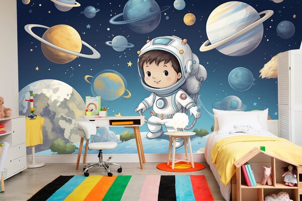 Fototapet Desen animat al unui băiat în costum spațial, Fototapet spațiu cosmic, Fototapet populare, w08838 - Tapeko.ro