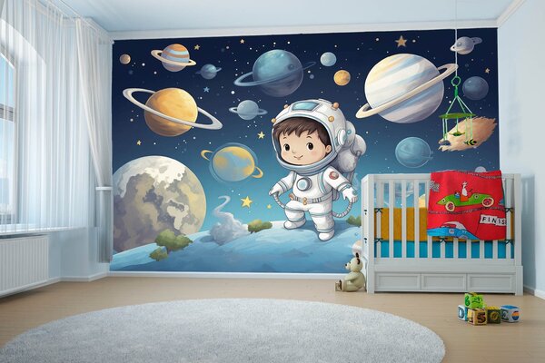 Fototapet Desen animat al unui băiat în costum spațial, Fototapet spațiu cosmic, Fototapet populare, w08838 - Tapeko.ro