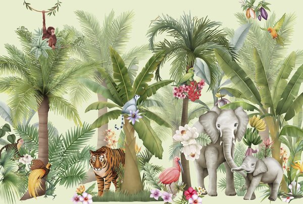 Fototapet Wallpaper cu animale și păsări, Fototapet jungle, Fototapet populare, w03225 - Tapeko.ro