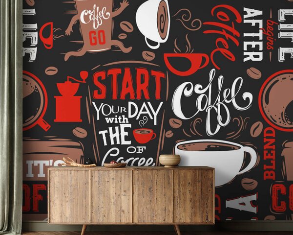 Fototapet Model de cești de cafea și boabe de cafea, Fototapet mâncare și băutură, Fototapet populare, u03080 - Tapeko.ro