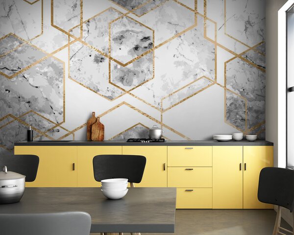 Fototapet Design elegant hexagonal cu model de marmură, Fototapet geometrice, Fototapet populare, u04140 - Tapeko.ro