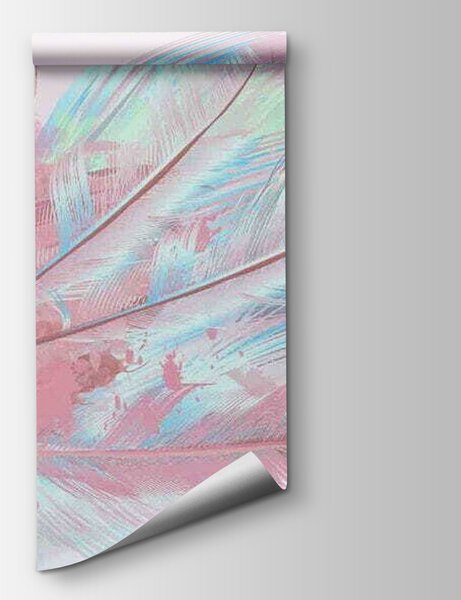Fototapet Flamingo roz cu pene albe și albastre, Fototapet flamingo, Fototapet populare, u16902 - Tapeko.ro