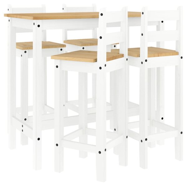 Set mobilier de bar, 5 piese, alb, lemn masiv de pin