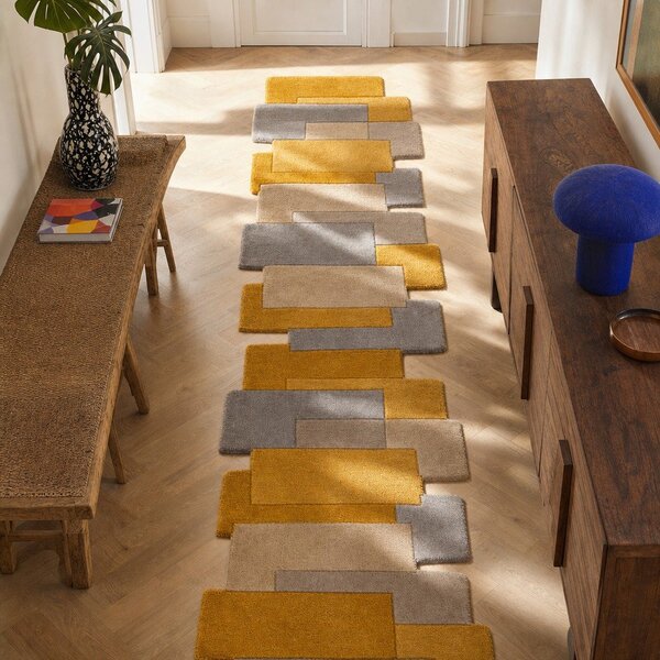 Covor tip traversă din lână Flair Rugs Collage, 60x230 cm, galben-bej