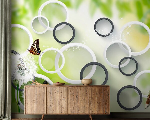 Fototapet Fluture pe o floare de păpădie, Fototapet natură, Fototapet populare, u42442 - Tapeko.ro