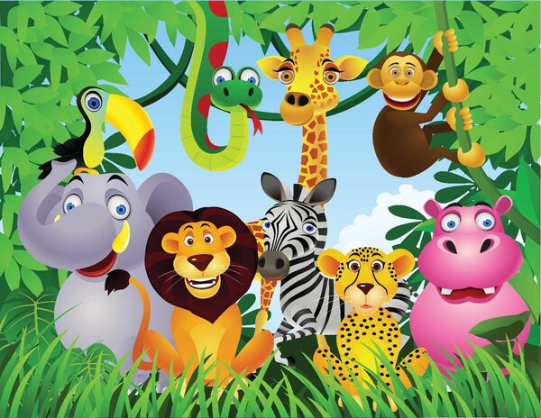 Fototapet Grup de animale în junglă, Fototapet animale, Fototapet populare, u53685 - Tapeko.ro