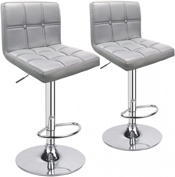 Set de 2 scaune de bar tapitate Leader, gri deschis/argintiu, 37 x 40 x 112 cm