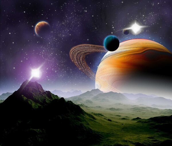 Fototapet Planete și stele în spațiu, Fototapet spațiu cosmic, Fototapet populare, u57430 - Tapeko.ro