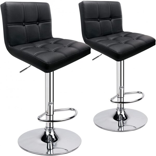 Set de 2 scaune de bar tapitate Leader, negru/argintiu, 37 x 40 x 112 cm