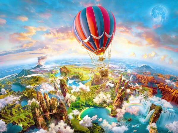 Fototapet Balon cu aer cald deasupra unui peisaj, Fototapet baloane, Fototapet populare, u62124 - Tapeko.ro