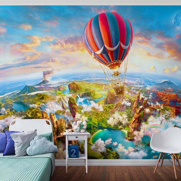 Fototapet Balon cu aer cald deasupra unui peisaj, Fototapet baloane, Fototapet populare, u62124 - Tapeko.ro