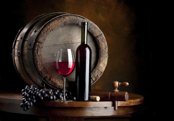 Fototapet Sticlă de vin și pahar pe o masă, Fototapet mâncare și băutură, Fototapet populare, u65206 - Tapeko.ro
