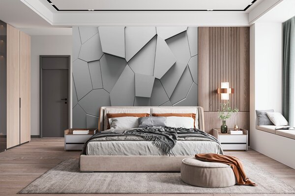 Fototapet Perete alb cu multe forme neregulate, Fototapet geometric 3D, Fototapet populare, u71596 - Tapeko.ro