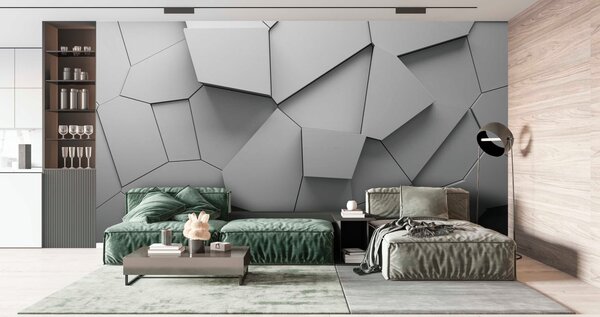 Fototapet Perete alb cu multe forme neregulate, Fototapet geometric 3D, Fototapet populare, u71596 - Tapeko.ro