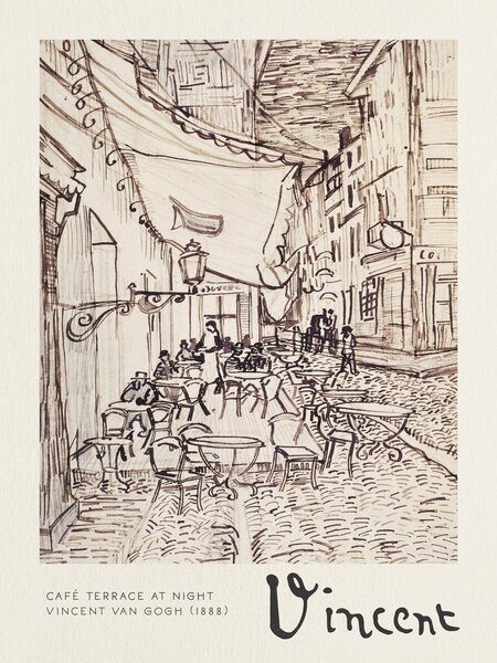 Artă imprimată Café Terrace at Night Sketch - Vincent van Gogh, (30 x 40 cm)