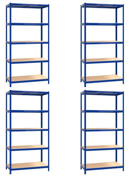 Rafturi de depozitare cu 5 niveluri, 4 buc., albastru oțel/lemn