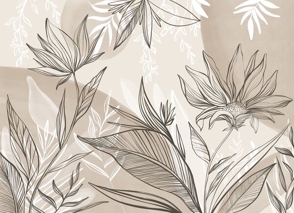 Fototapet Delicate florale linie art design, Fototapet acuarelă, Fototapet populare, w08865v1 - Tapeko.ro