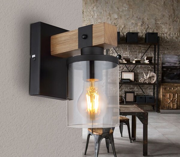 Globo Lighting Lenna lampă de perete 1x60 W negru-fumuriu-lemn 15555W
