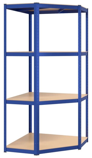 Raft de colț cu 4 niveluri, albastru, oțel și lemn compozit