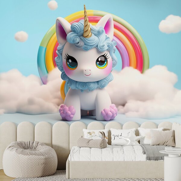 Fototapet Jucărie unicorn cu un curcubeu în fundal, Fototapet copii, Fototapet populare, w08848 - Tapeko.ro