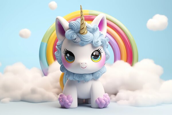 Fototapet Jucărie unicorn cu un curcubeu în fundal, Fototapet copii, Fototapet populare, w08848 - Tapeko.ro