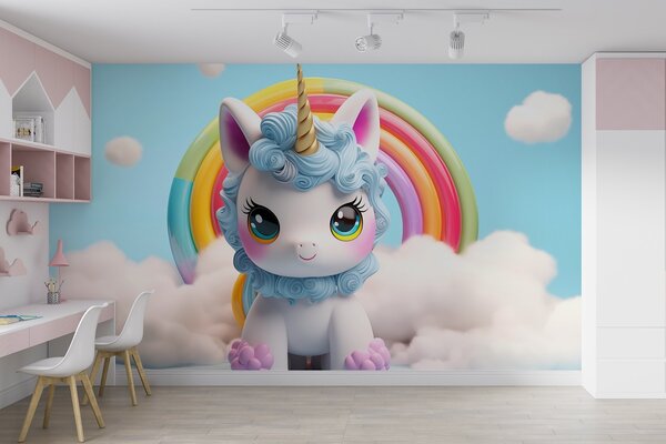 Fototapet Jucărie unicorn cu un curcubeu în fundal, Fototapet copii, Fototapet populare, w08848 - Tapeko.ro