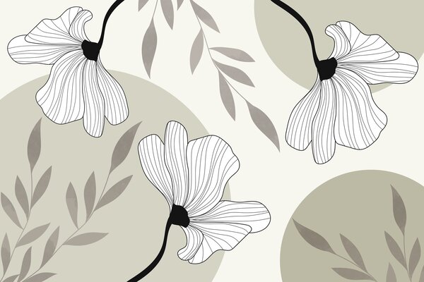 Fototapet Eleganță botanică în nuanțe monocrome, Fototapet acuarelă, Fototapet populare, w03328v1 - Tapeko.ro