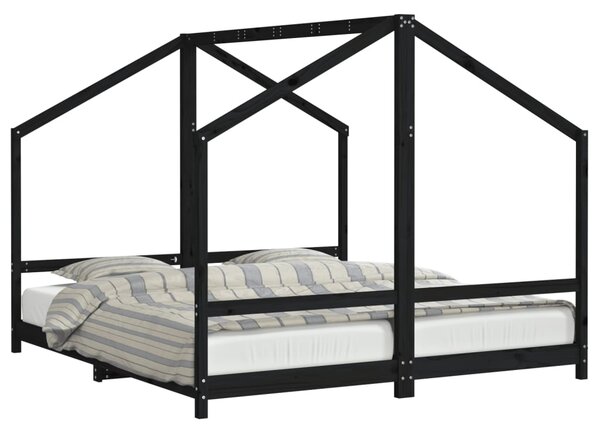 Cadru de pat pentru copii negru 2x(90x200) cm lemn masiv de pin
