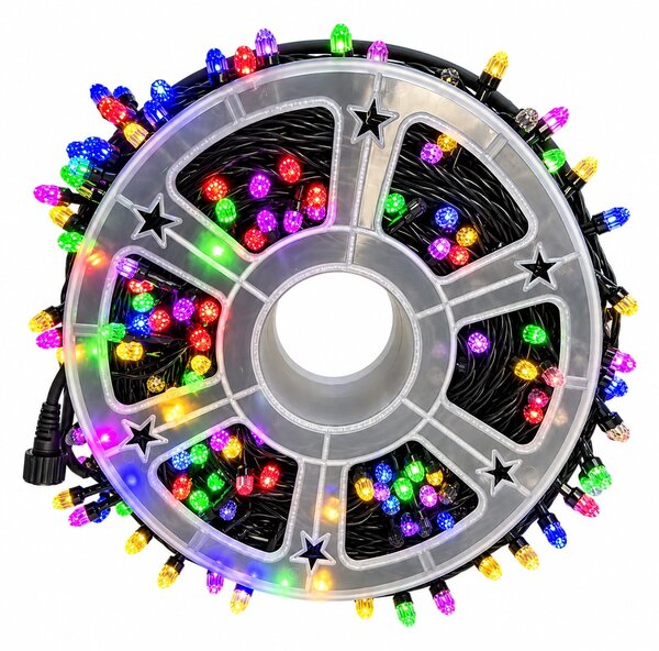 Instalatie de Craciun, rola bec diamant mare, fir gros, cu flash, de exterior, multicolor, 100 metri