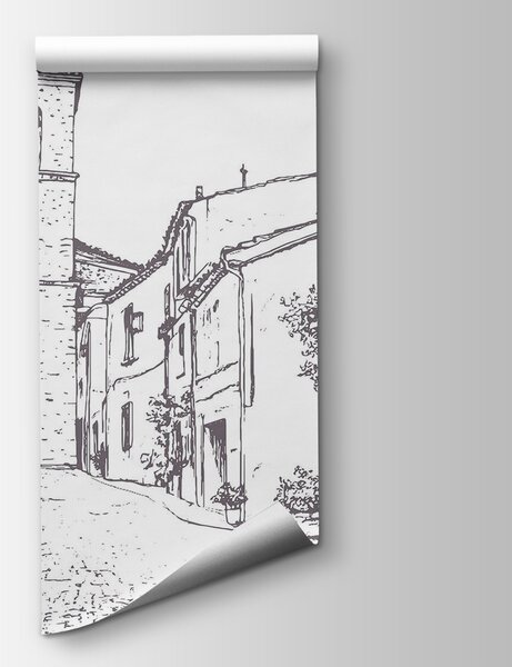 Fototapet Desenul unei străzi cu clădiri și un turn clopotniță, Fototapet populare, Fototapet populare, w03345v1 - Tapeko.ro