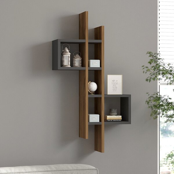 Etajera de perete Garelo PAL, finisaj nuc-antracit, 53.8x19.6x108 cm