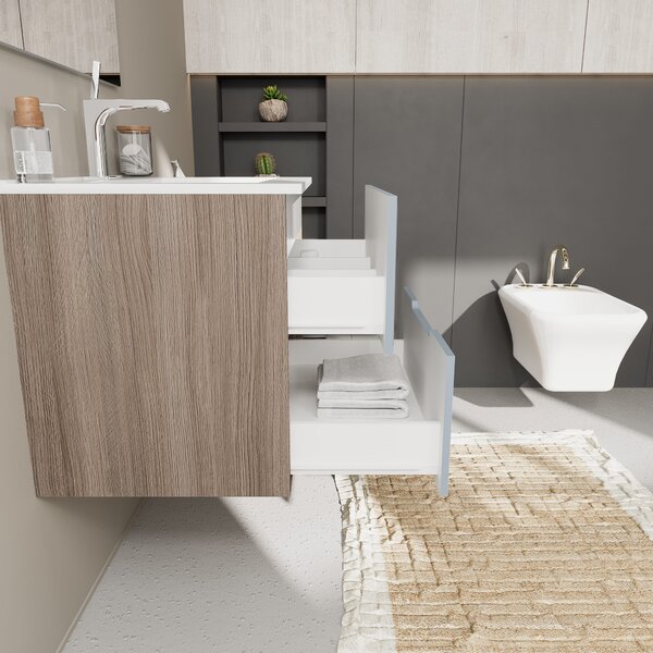 Mobilier Baie Suspendat, 60 Cm, Stejar Natural și Mască Frontală Albastru Deschis Mat | Magnolia