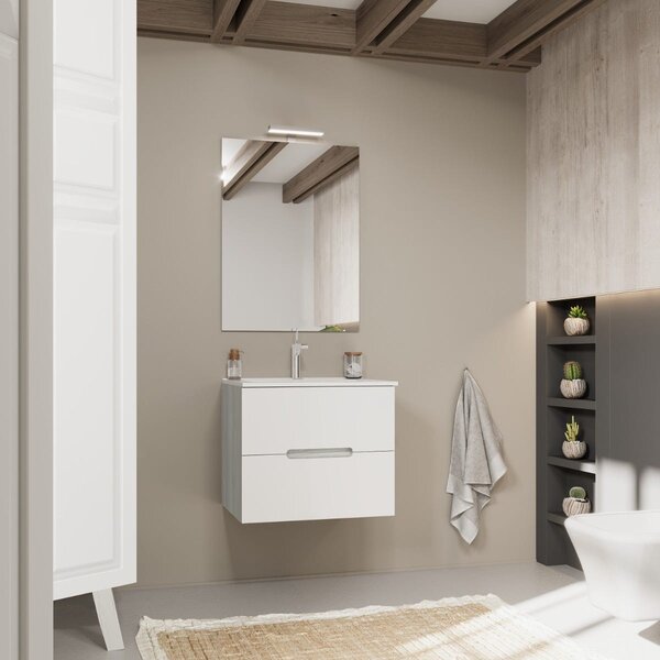 Mobilier Baie Suspendat, 60 Cm, Structură Stejar Gri și Mască Frontală Alb Mat | Magnolia