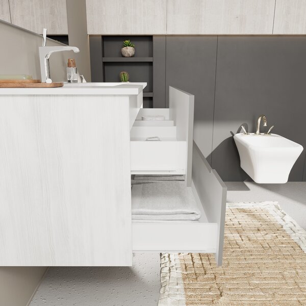 Mobilier De Baie, 100 Cm, Sertare Gri Mat, Laturi Stejar Alb | Magnolia