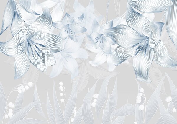 Tapet Crini albaștri cu linii complicate, aranjament floral elegant, paletă de culori neutre, Fototapet Flori, w08912v1 : Uwalls.ro