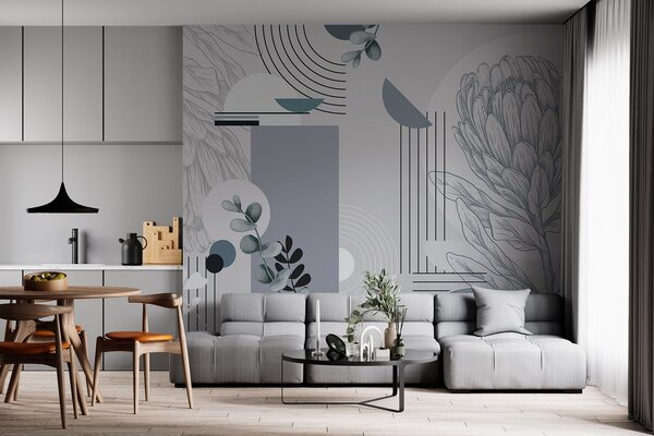 Fototapet Operă de artă reprezentând o compoziție abstractă botanică elegantă, Fototapet flori, Fototapet populare, w08914v1 - Tapeko.ro