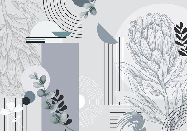 Fototapet Operă de artă reprezentând o compoziție abstractă botanică elegantă, Fototapet flori, Fototapet populare, w08914v1 - Tapeko.ro