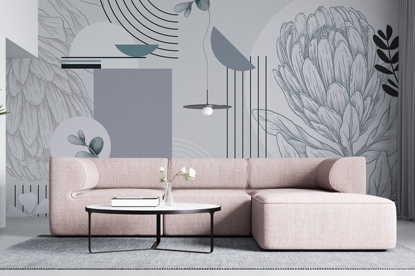 Fototapet Operă de artă reprezentând o compoziție abstractă botanică elegantă, Fototapet flori, Fototapet populare, w08914v1 - Tapeko.ro
