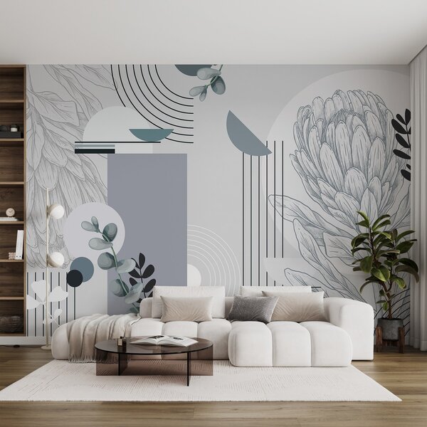 Fototapet Operă de artă reprezentând o compoziție abstractă botanică elegantă, Fototapet flori, Fototapet populare, w08914v1 - Tapeko.ro
