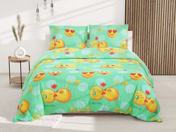 Lenjerie de pat din microfibra verde, EMOJI Dimensiune lenjerie de pat: 70 x 90 cm | 140 x 200 cm