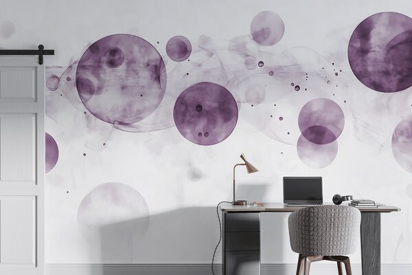 Fototapet Cercuri violet și fum pe un fundal alb, Fototapet designer, Fototapet populare, w03405v2 - Tapeko.ro