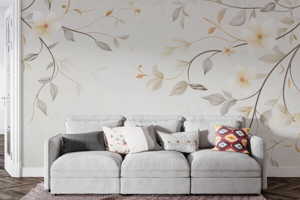 Fototapet Design floral alb și maro, Fototapet flori, Fototapet populare, w03439 - Tapeko.ro