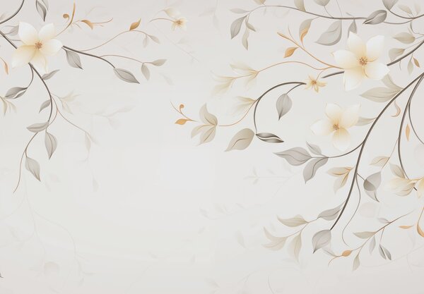 Fototapet Design floral alb și maro, Fototapet flori, Fototapet populare, w03439 - Tapeko.ro