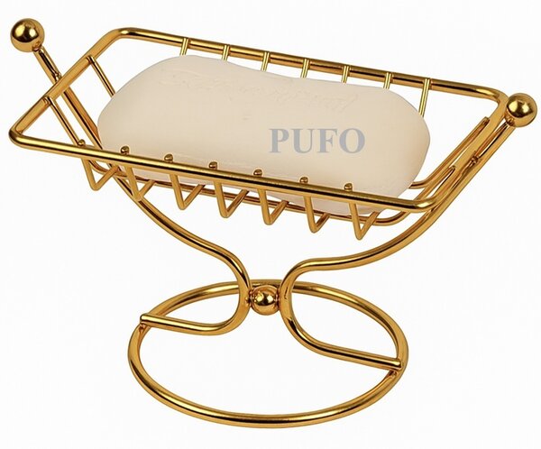 Savoniera metalica Pufo Goldie cu picior, 12 x 8.5 cm, auriu – accesoriu elegant si practic pentru baie